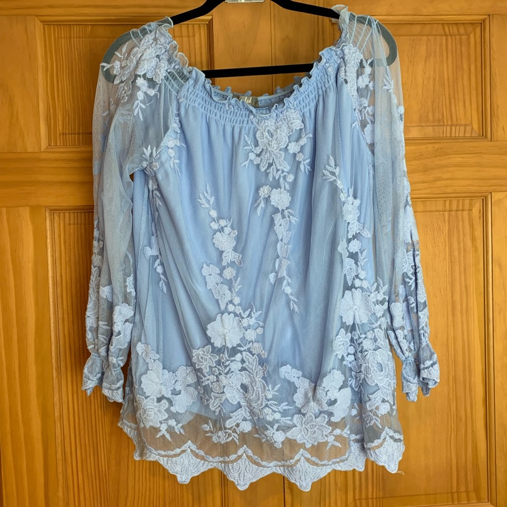 Marled reunited clothing , lace off shoulder top blouse, size medium - Picture 4 of 5